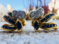Preview: Exklusives Schmuck - Set ( Ring, Ohrstecker und Anhänger ) 14 und 18 Karat (585er und 750er) Gelb- und Weißgold mit blauen Saphiren und Diamanten, ca. 7,50g Gesamtgewicht, Ringgröße 54 (24)