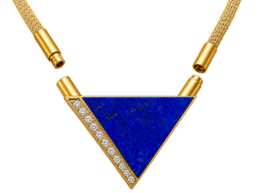 Preview: Wandelbares Designer-Omega-Collier mit Lapis Lazuli & Diamanten – 18K Gelbgold 48,3g 750er Gold (20)