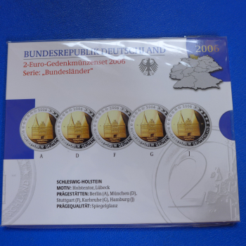 BRD 2 Euro-Münzen KMS 2006 Schleswig-Holstein A,D,F,G,J in Polierte Platte / Spiegelglanz