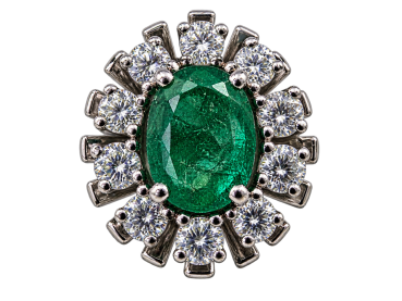 Preview: Eleganter Entourage-Ring aus 585 Weißgold mit feinem Smaragd & Brillanten 4,68g (45)