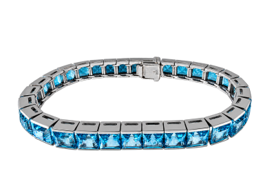 Pariser Haute Joaillerie der Place Vendôme: Hochkarätiges Waskoll Paris Aquamarin-Rivière-Armband – 18K Weißgold (750) 41,10g (43)