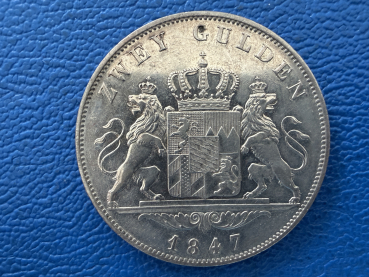 Preview: Bayern  2 Gulden 1847 Ludwig I (2) Schöne Patina