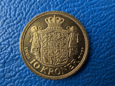 Preview: Dänemark 10 Kronen 1908 Frederik VIII Gold Top Erhaltung!