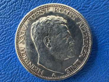 Reuß 3 Mark 1909 A Heinrich XXIV Jaeger 119 Prachtexemplar, selten!