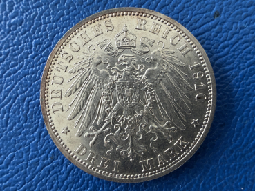 Preview: Hessen 3 Mark 1910 A Ernst Ludwig Jaeger 76 Top Erhaltung (2) Prachtstück