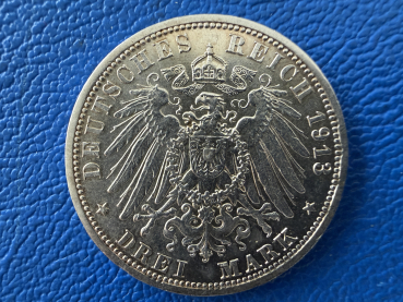 Preview: Lübeck 3 Mark 1913 A Freie- und Hansestadt J-82 Top Erhaltung!