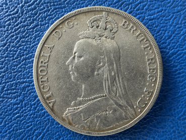 England  1 Crown 1889 Victoria Silber (2)