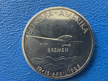 Weimarer Republik Medaille 1928 Erster Europa Amerika Flug der BREMEN 1928 Silber