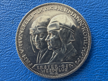Weimarer Republik Medaille 1928 Erste Ost-West-Atlantiküberquerung – Von Hünefeld und Hermann Köhl Silber