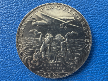 Preview: Weimarer Republik Medaille 1928 Erste Ost-West-Atlantiküberquerung – Von Hünefeld und Hermann Köhl Silber