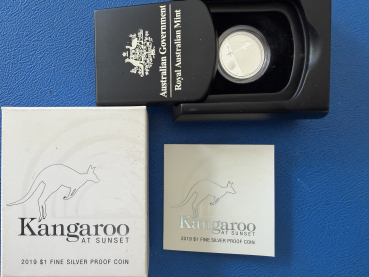 Australien 1 Dollar 2019 Kangaroo at Sunset 6,03g Feinsilber in PP inkl. CoA