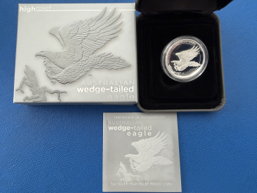 Perth Mint 1 Oz 2014 Wedge - Tailed Eagle High Relief Silber in Polierte Platte in CoA