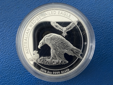 Preview: Perth Mint 2 Oz 2018 Wedge - Tailed Eagle PIEDFORT Silber in Polierte Platte in CoA