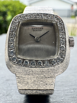 Elegante Sarcar Genéve Vintage Damenarmbanduhr, 750er Weißgold, 28 Diamanten, ca.43,50g, ca.17cm Länge mit Verschluss (31)