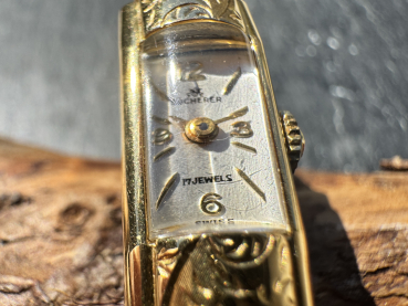 Vintage Bucherer Damenspangenarmbanduhr-17 Jewels-Swiss Made, 750er Gelbgold, ca.13,60g, Innenumfang ca.12cm (25)