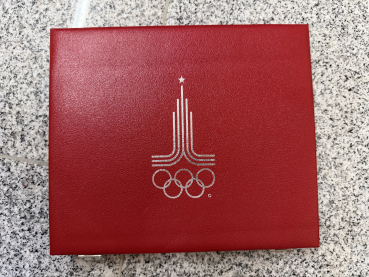 Preview: Rusland 14 x 5 Rubel und 14 x 10 Rubel Olympiade Moskau 1980, 630g Feinsilber in Polierte Platte inkl. roter Box Luxus Qualität!