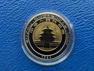 Preview: China  10 Yuan 1994 Panda Bimetall 1/10 Oz Feingold u. 1/28 Oz Feinsilber Auflage: 3000
