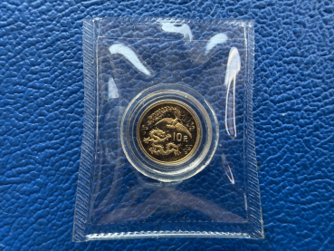 China 10 Yuan 1990 Drache und Phoenix orig. eingeschweißt 1 Gramm Feingold inkl. Zertfikat