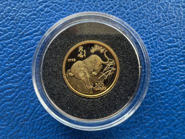 Kleinste Goldmünze d. Welt Mongolei 500 Tugriks 1998 Tiger Gold