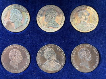 Preview: Bayern 6 x Medaillen 1806-1918 Königreich Bayern Feinsilber Bayerische Könige 999er Silber PP mit Prachtvoller Patina!