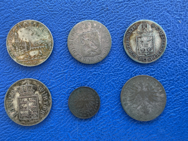Preview: Altdeutsches LOT 6 Münzen 1827 - 1862 6 Kreuzer und 1 Kreuzer TOP!