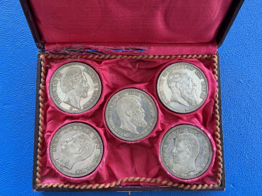 Kaiserreich 5 x 5 Mark Satz 1876-1908 Bayern / Baden / Württemberg im original Etui wunderbareres Exponat