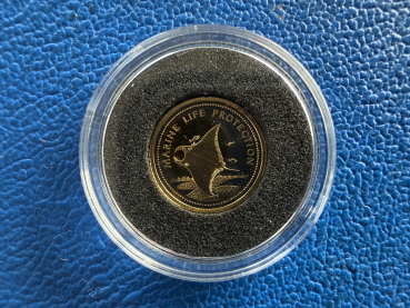 Kleinste Goldmünze d. Welt Palau 1$ 1999 Marine Life Protection Shockfish Gold in PP
