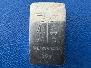 50 Gramm Silberbarren Merkur Bank alte Sarg - Form sehr selten!