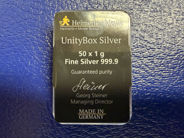 Preview: 50 x 1g Silber Heimerle + Meule UnityBox orig. versiegelt