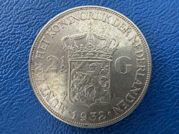 Preview: Niederlande 2,5 Gulden 1932 Wilhelmina Top Erhaltung