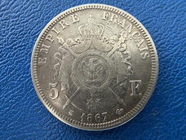 Preview: Frankreich 5 Francs 1867 A Napoleon III in Silber