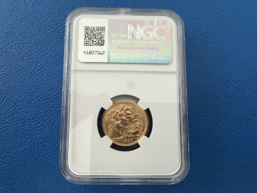 Preview: England 1 Sovereign 1957 Elisabeth II Gold in NGC Slap MS63
