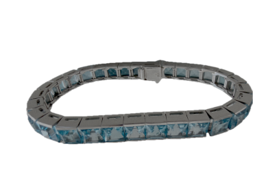 Pariser Haute Joaillerie der Place Vendôme: Hochkarätiges Waskoll Paris Aquamarin-Rivière-Armband – 18K Weißgold (750) 41,10g (43)