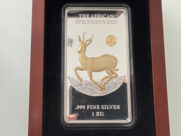 Preview: Burundi 500 Francs 2025 The African Springbok 1 KG Silber in Prestige Box