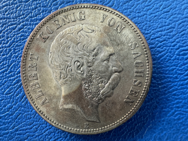 Sachsen 5 Mark 1876 E Albert Silber tolle Patina, Top Erhaltung Jaeger 122 (2)
