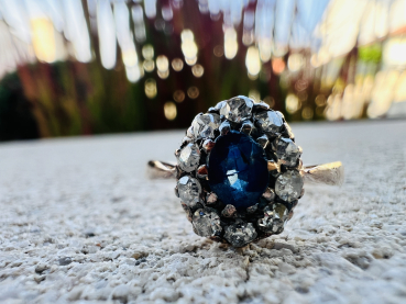 Preview: Ring Rosenschliff Diamant Saphir antik 14 KT 585 Gelbgold, Ringgröße 59  (20)