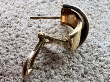 Elegante 14 Karat Gelbgold und Weißgold Ohrringe mit matter diamantierter Oberfläche, 6,40g (21)