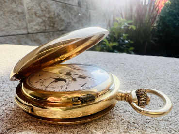 Antike Hamilton & Co. Calcutta Chronographen-Taschenuhr – 14K (585) Gold – Swiss Made (23) Rarität!