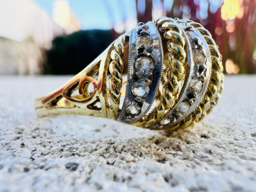 Preview: Breiter Diamantring in 585er Gold mit Rosenschliff-Diamanten, Ringgröße 55, ca. 5,5g (27)