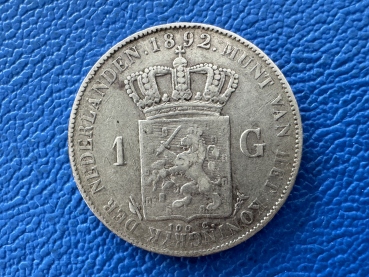 Preview: Niederlande 1 Gulden 1892 Wilhelmina langes Haar Silber