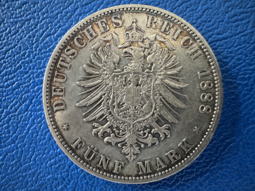 Preview: Preußen 5 Mark 1888 A Wilhelm II Silber seltener Jahrgang! Jaeger 104
