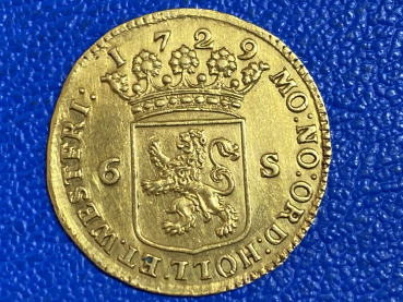 Preview: Niederlande / Holland 6 Stuivers 1729 Scheepjesschelling Gold