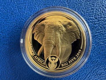 Preview: Süd Afrika 2x 1oz Münzen Set 2019 Krügerrand Privy Mark und Big Five Serie I Elefant Polierte Platte sehr selten 100 Stk. weltweit