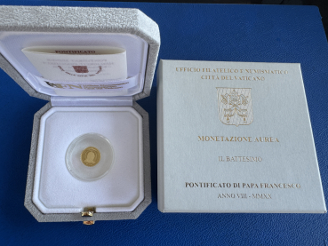 Vatikan 10 Euro Gold 2020 Pontifikat seiner Heiligkeit Franziskus -Die Taufe- PP in Gold inkl. CoA