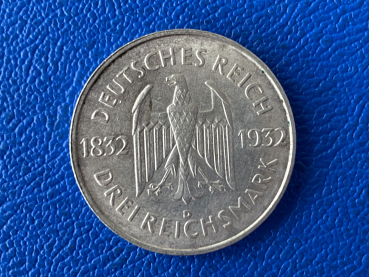 Preview: Weimar 3 Reichsmark 1932 D Goethe (3) J-350 Prachtstück