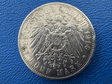 Preview: Sachsen 5 Mark 1914 E Friedrich Silber Jaeger 136