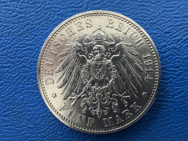 Preview: Sachsen 5 Mark 1914 E Friedrich Silber Jaeger 136 (2)