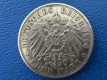 Preview: Preußen 5 Mark 1914 A Wilhelm II. in Uniform Silber (1)