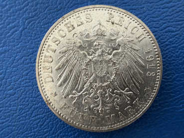 Preview: Württemberg 5 Mark 1913 F Wilhelm II Top Erhaltung