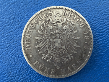 Preview: Sachsen 5 Mark 1876 E Albert Silber Jaeger 122 (3)